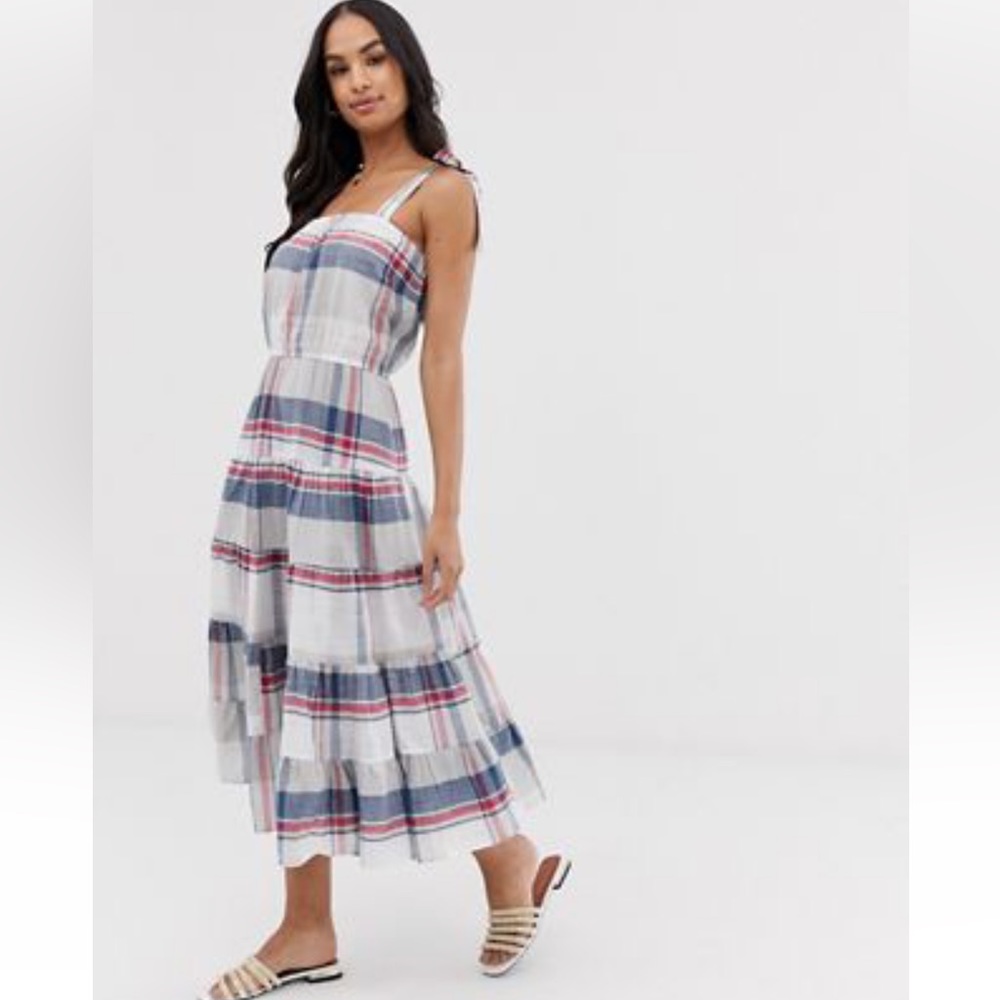 YAS ASOS Tied Shoulder Check Plaid Midi dress XL
